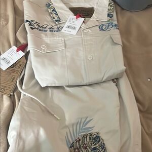 Blue and White Loungewear Set with Big Cat Design